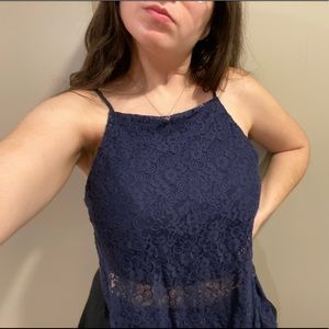 BCBGeneration Deep Blue Lace Tunic w/Crop Underlay